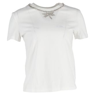 Maje Embellished-Neck T-shirt in White Cotton