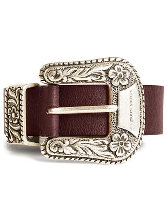 Golden Goose engraved logo leather belt - Red