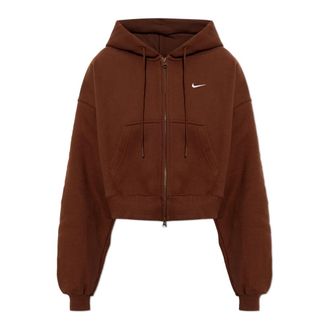 Nike Studio Fleece Oversized Cropped Full-Zip Hoodie - Dames - Sportshirts - Bruin - M - Katoen - Fitness
