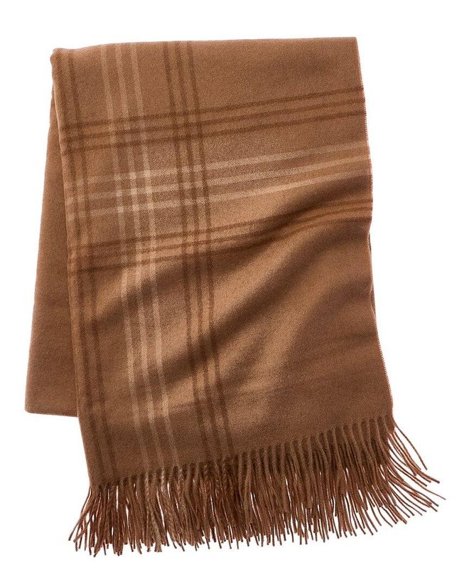 100% Camel Hair Grid Border Throw