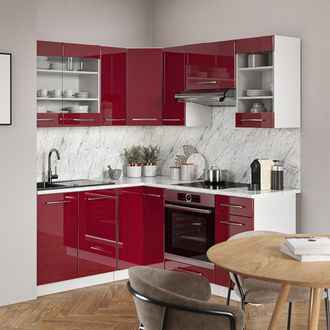 Vicco Cocina Esquinera Fame-line, Burdeos Brillo Intenso/blanco, 160 X 60 Cm Sin Encimera