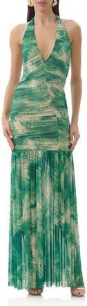 AFRM Lapointe Snakeskin Print Halter Dress in Green Snake at Nordstrom Rack, Size X-Large