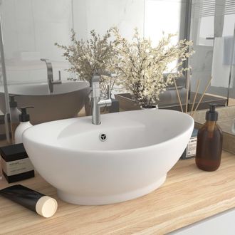 Berkfield Home Luxury Basin Overflow Oval Matt White 58.5x39 cm Ceramic