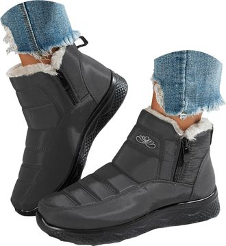 Generic Womens Snow Boots Fur Lined Waterproof & Slip-Resistant with Faux Fur Side Zipper Easy Wear Chunky Sole for Outdoor Walking & Daily Commute Cold Weath