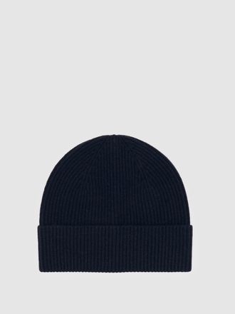 Reiss Navy Merino Wool Rib-knit Beanie
