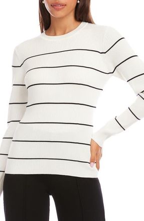 Karen Kane Stripe Rib Crewneck Sweater in Off White/Black at Nordstrom, Size X-Small