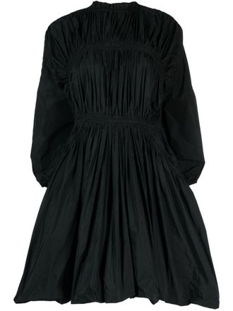 Jil Sander long-sleeved pleated minidress - women - Polyester/Calf Leather - 38 - Black