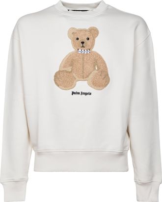 Palm Angels Crewneck Sweatshirt with Textured Teddy Bear Applique