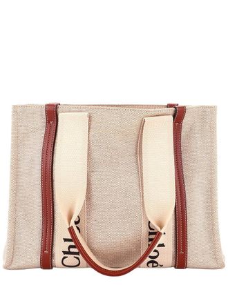 Chlo&eacute; Beige Canvas & Leather Woody Tote Medium (Authentic Pre-Loved)