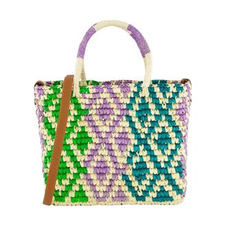 Sensi Studio Geometrisch patroon handtas met leren band - Dames - Shoppers - Veelkleurig - ONE Size - Tassen