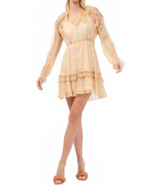 French Connection Callie Crinkle Ruffle Mini Dress In Oak Buff Multi