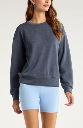 Zella Soft Luxe Boxy Crew Sweatshirt in Navy Armada Heather at Nordstrom, Size Xx-Large