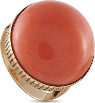 Luxury Bazaar Vintage 14K Yellow Gold Coral Dome Cocktail Ring MF07-062626