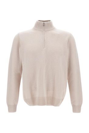 Gran Sasso White Zip Wool-Blend Sweater