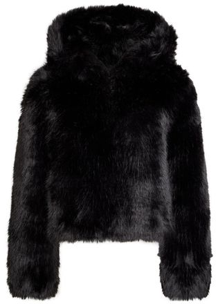 Free People Louder Please Hooded Faux fur Jacket - Black - S (UK 8-10 / S)