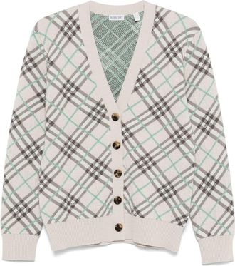 Burberry Neutral Checked Cardigan - Womens - Mohair/Wool/Polyamide/Buffalo Horn