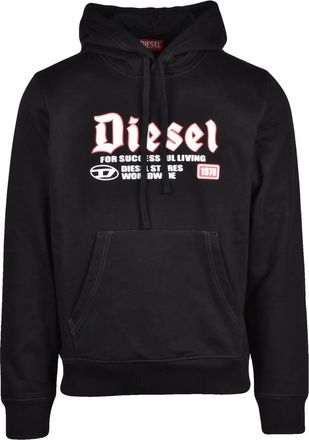 Diesel Black Graphic Hoodie With Kangaroo Pocket And Adjustable Drawstring