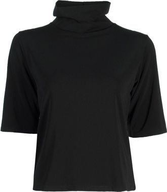 agnès b. high-neck short-sleeve T-shirt - women - Polyester/Viscose - 3 - Black