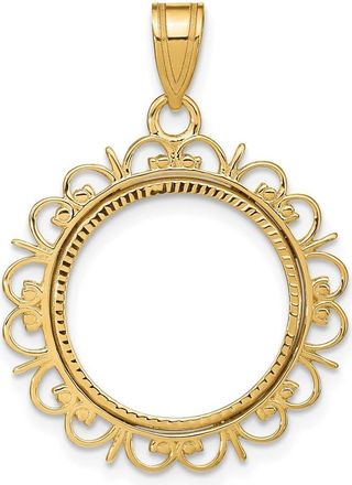 Diamond2Deal 14k Yellow Gold and Diamond-cut Fancy 16.5mm Prong Coin Bezel Pendant