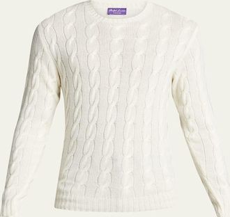 Ralph Lauren Purple Label Cashmere Cable-Knit Crewneck Sweater, Cream