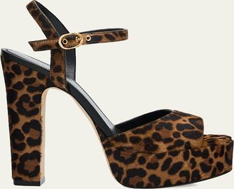 Stuart Weitzman 130mm Reade Leopard-Printed Calf Hair Platform Sandals
