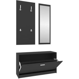 vidaXL Vidaxl - Set de mueble zapatero 3 en 1 madera contrachapada negro