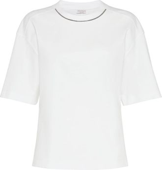 Brunello Cucinelli Monili-chain cotton T-shirt - women - Cotton - 3XL - White