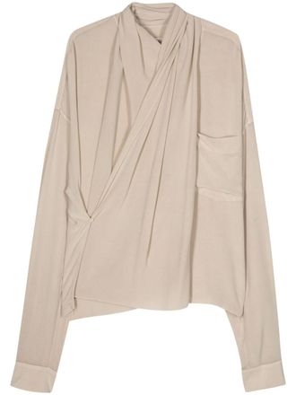 Quira crepe silk shawl blouse - Neutrals