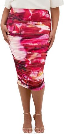City Chic Livia Ruched Mesh Skirt in Colour Burst at Nordstrom, Size Xxxs