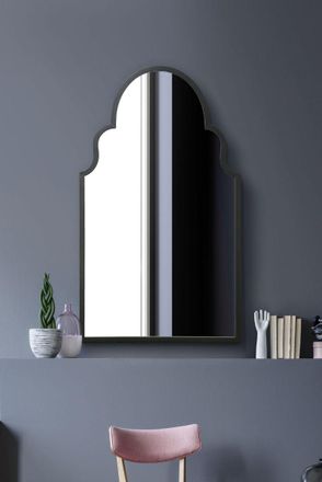 MirrorOutlet Black Metal Framed Arched Wall Mirror 41 X 24 (104CM X 61CM) | Size: 1 Pack
