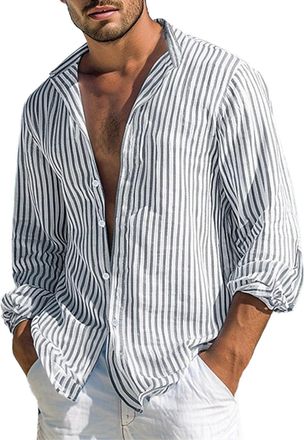 Generic Vertical Stripes Shirt Men Mens Holiday Shirts Long Sleeve Non Iron Button Down Shirt Long Sleeve Oxford Shirts Casual Striped Tops Regular Fit Work T