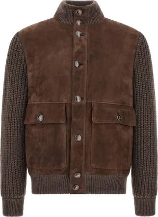 Brunello Cucinelli Brown Lamb Leather Leather Mens Jacket