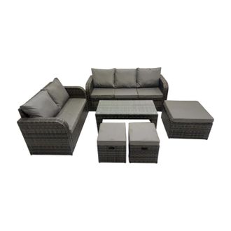 Fimous 3 Seater Sofa Love Sofa Coffee Table with 3 Footstools in Dark Grey