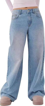 Generic Wide Leg JeansStraight Leg Jeans for Women Ladies Mid Waisted Wide Leg Baggy Denim Trousers Casual Loose Fit Mopping Boyfriend Jean Comfortable Y2k St