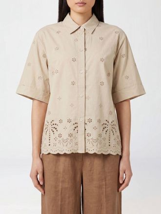 MC2 Saint Barth Camicia a maniche corte in cotone con ricami e spalle scese
