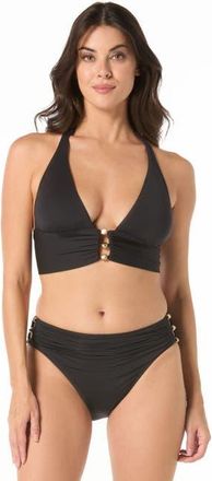 Carmen Marc Valvo Beaded Halter Bikini Top in Black at Nordstrom, Size X-Small