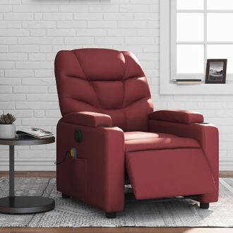 vidaXL Sill&oacute;n De Masaje Reclinable De Cuero Artificial Rojo Tinto Vidaxl