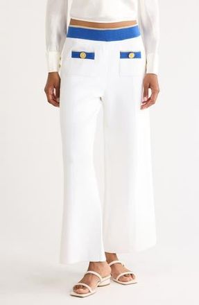L'agence Madrid Wide Leg Knit Pants in White/Navy/Gold at Nordstrom Rack, Size X-Large