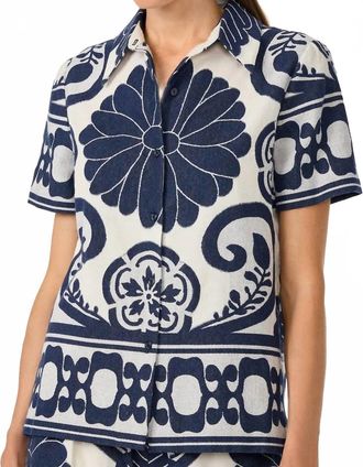 Trina Turk Abba Button-Front Top In Sumi Blue/whitewash
