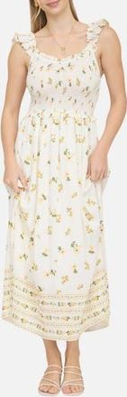 Blu Pepper Floral Ruffle Fit & Flare Midi Dress in Butter Yellow Multi at Nordstrom Rack, Size Medium