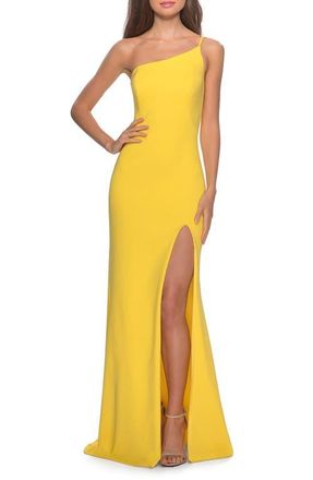 La Femme One Shoulder Long Jersey Homecoming Dress in Yellow at Nordstrom, Size 00