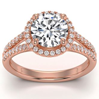 Pompeii3 3Ct Halo Diamond Engagement Ring Split Band White, Yellow or Rose Gold Lab Grown