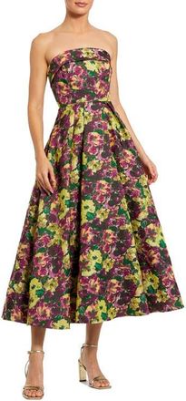 Mac Duggal Strapless Brocade A-Line Midi Dress in Plum Multi at Nordstrom, Size 14