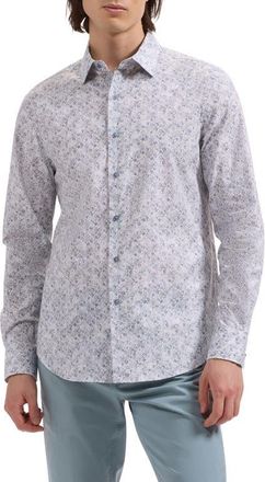 Bugatchi Julian Shaped Fit Medallion Print Stretch Cotton Button-Up Shirt in Shark at Nordstrom, Size Xxx-Large