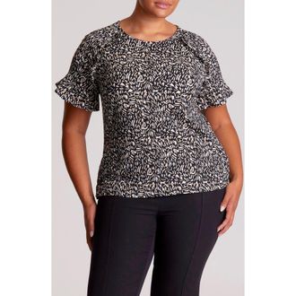Estelle Abstract Geo Flutter Sleeve Top in Black/neutral at Nordstrom, Size 24W