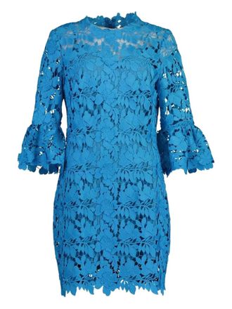 Monique Lhuillier bell-sleeve lace mini dress - women - Fabric - 4 - Blue