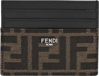 Fendi FF Jacquard Kaarthouder - Heren - Portefeuilles - Bruin - ONE Size - Katoen - Accessoires