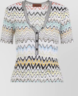 Missoni knit top metallic yarn stretch zigzag