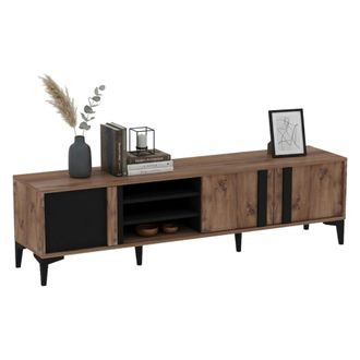 Dmora Mueble Para Tv Gruaro, 2 Estantes, 3 Puertas, 6 Compartimentos, 180x40x50h Cm Color Roble Marr&oacute;n