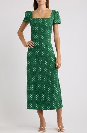 Odd Muse Polka Dot Square Neck Midi Dress in Green Polka Dot at Nordstrom, Size Xxx-Large